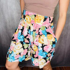 Vintage 80s Bugle Boy Anchor Blue Floral High Waisted Mom Shorts Womens Medium